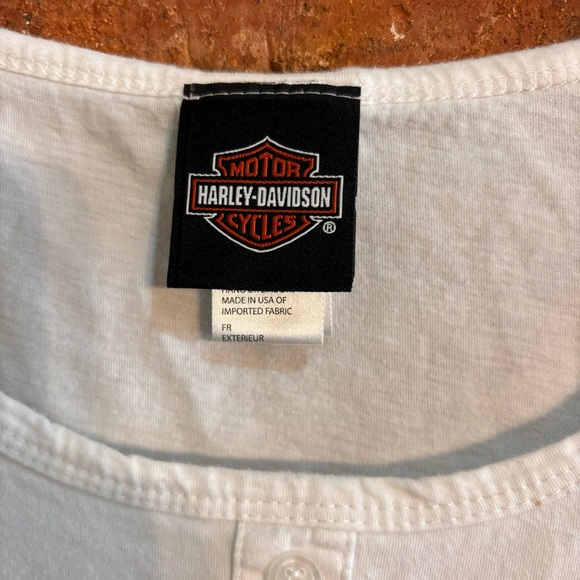 Harley Davidson womens logo bling skull henley short sleeve t-shirt white large - Picture 3 of 5
